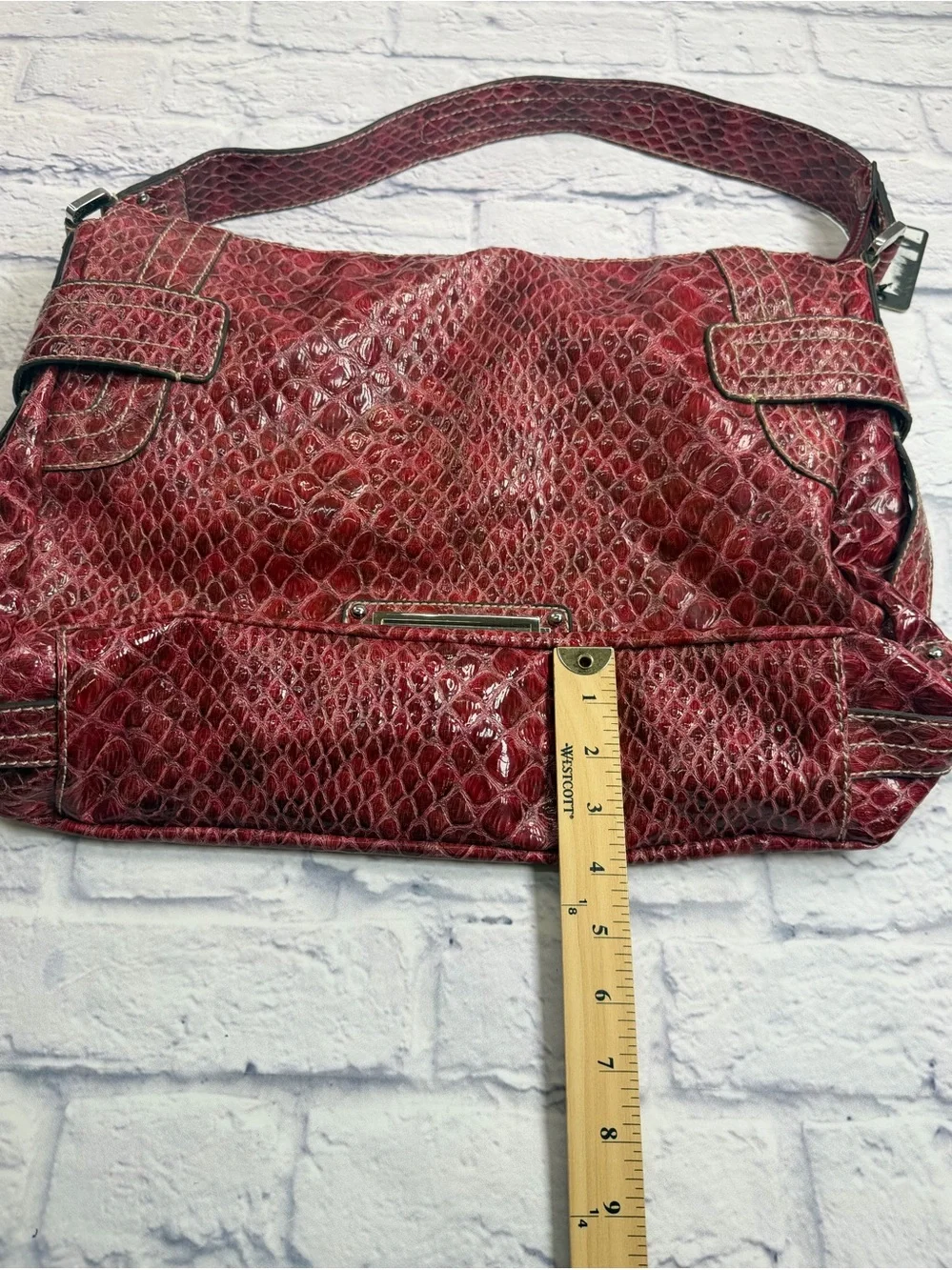 NWT GUESS Red Snake-Embossed Hobo Bag
